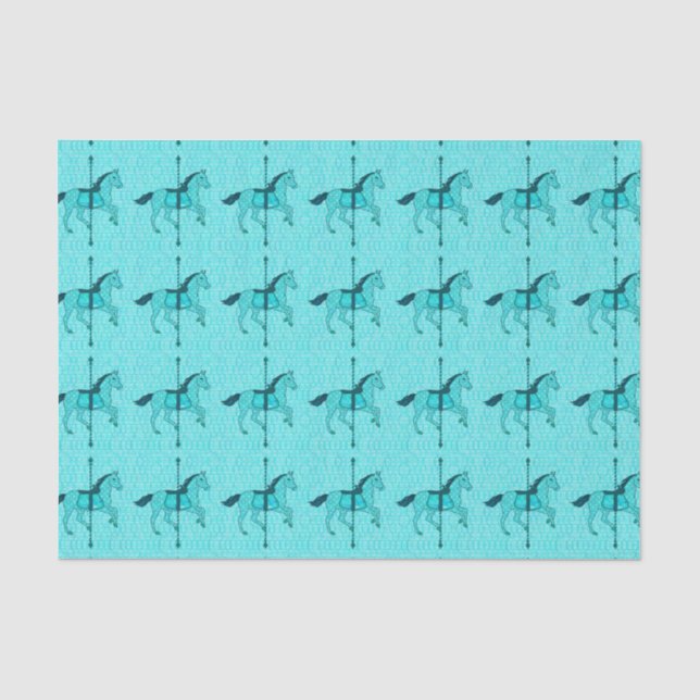 Papier Mousseline Cheval de carrousel - turquoise et Aqua (Recto)