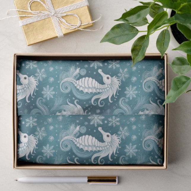 Papier Mousseline Cheval de mer et flocons de neige de Noël côtier # (Cadeau)