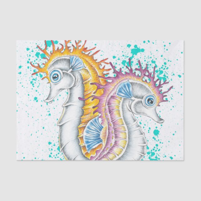 Papier Mousseline Cheval de mer Orange Magenta Splash Encre (Recto)