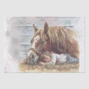 Papier Mousseline Cheval Et Garçon Dans La Grange Dormir "Meilleurs