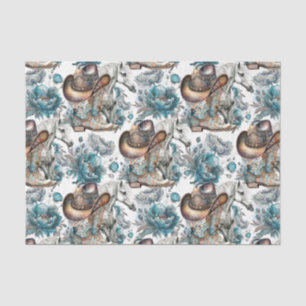Papier Mousseline Cheval fille cowgirl motif floral turquoise