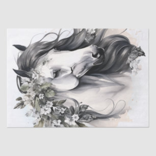 Papier Mousseline Cheval floral noir et blanc Boho
