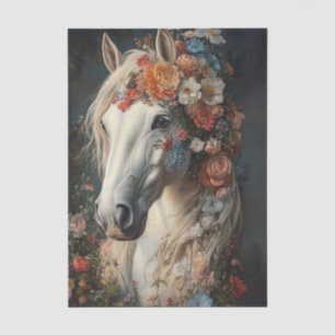 Papier Mousseline Cheval gagnant orné de fleurs fantaisistes découpé