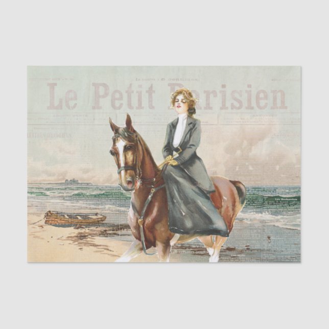 Papier Mousseline Cheval Lady Rider Découpage French Seaside Beach (Recto)