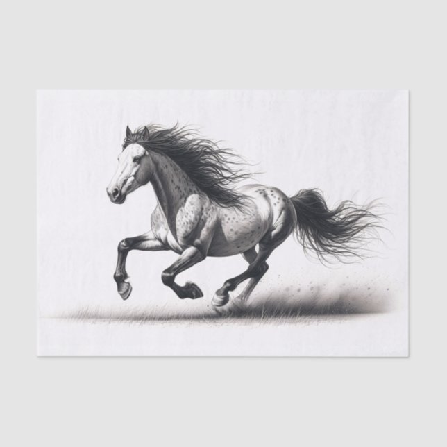 Papier Mousseline Cheval Mustang sauvage Découpage noir et blanc (Recto)