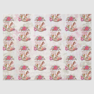 Papier Mousseline Cheval rocheux victorien et Poinsettia Noël