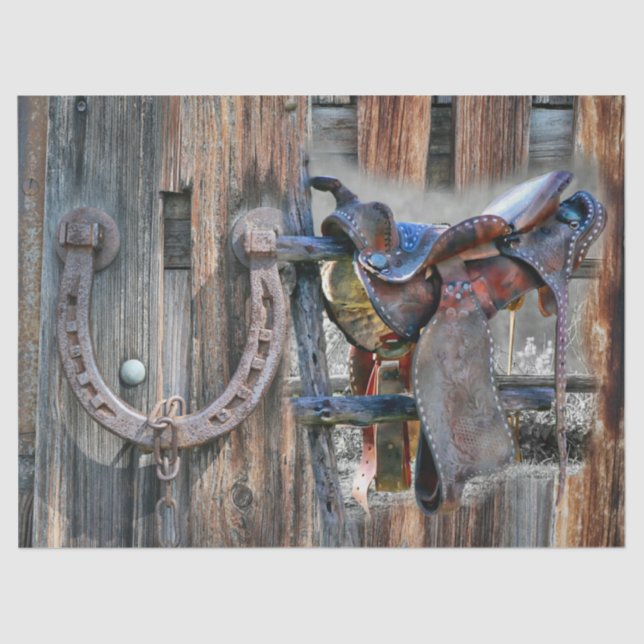 Papier Mousseline Cheval Saddle Horseshoe Rustique Western (Recto)