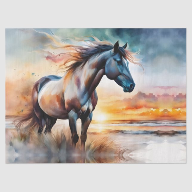 Papier Mousseline Cheval sauvage sur la dune de Grassy au coucher du (Recto)