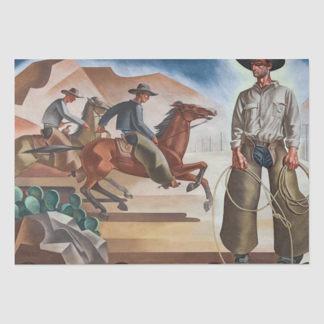 Papier Mousseline Chevaux à cheval Cowboy Tissu Papier (Recto)