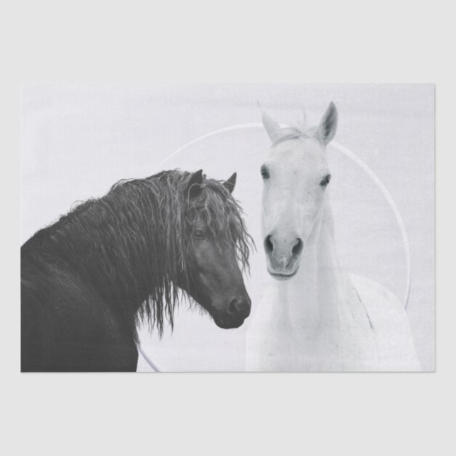 Papier Mousseline Chevaux Blancs Noirs Meilleurs Amis Découpage (Recto)