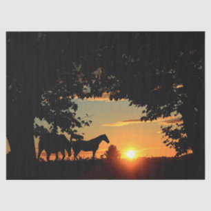 Papier Mousseline Chevaux Coucher du soleil Découpage papier Tissu