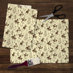 Papier Mousseline Chevaux de Rodéo de Cowboy Occidental en Découpage