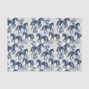 Papier Mousseline Chevaux de Toile Bleu foncé sans couture
