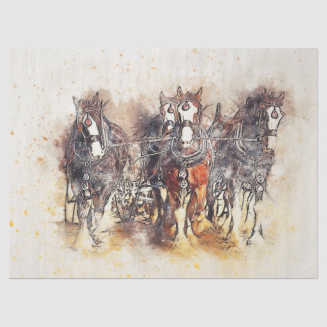Papier Mousseline Chevaux de travail Western Decoupage Art Tissu Pap (Recto)