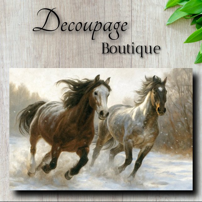 Papier Mousseline Chevaux d'hiver couchant côte à côte Découpage (Winter Horses Running Side by Side Decoupage Tissue Paper)