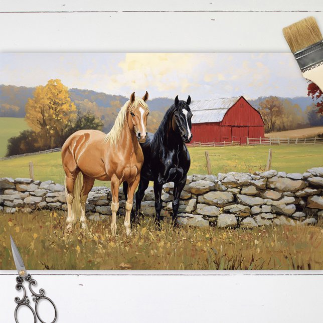 Papier Mousseline Chevaux en campagne Découpage de ferme rustique (Créateur téléchargé)