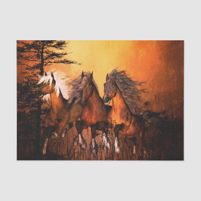 Papier Mousseline Chevaux merveilleux fonctionnant par une forêt (Recto)