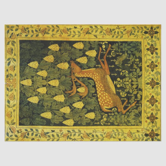 Papier Mousseline CHÈVRE FLEUVE, FLEURS CHESTNUT TREE vert Jaune (Recto)