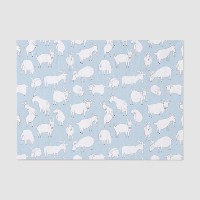 Papier Mousseline Chèvres jouant - bleus layette (Recto)