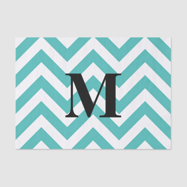 Papier Mousseline Chevron bleu avec le monogramme (Recto)