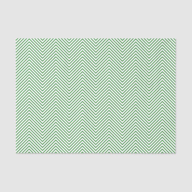 Papier Mousseline Chevron Line Tissue Paper - Green on White (Recto)