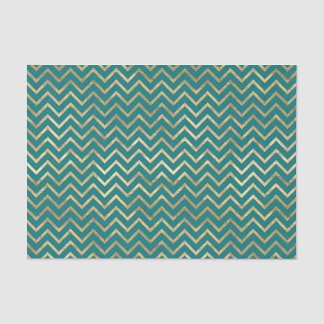 Papier Mousseline Chevron turquoise et Gold Foil (Recto)