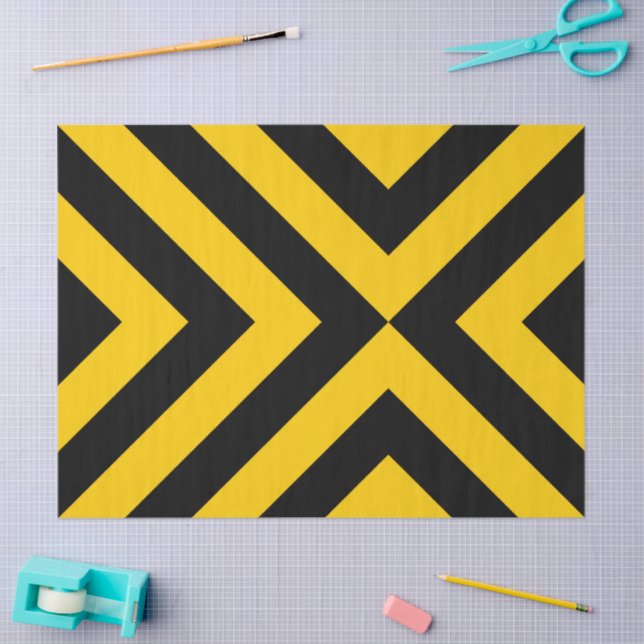 Papier Mousseline Chevrons jaunes et noirs Papier Tissu (Artisanat)