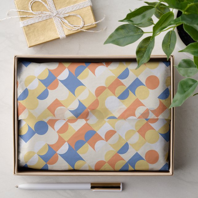 Papier Mousseline Chic Azure Blue Sunny Yellow Circles Art Motif (Cadeau)