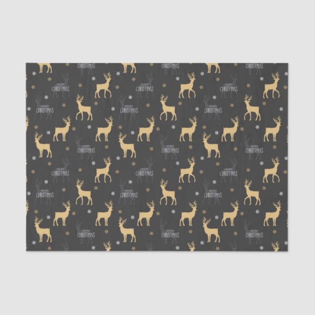 Papier Mousseline Chic Black Gold Reindeer Joyeux Noël (Recto)