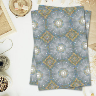 Papier Mousseline Chic Bohème Vintage Mode Argent bleu mandala