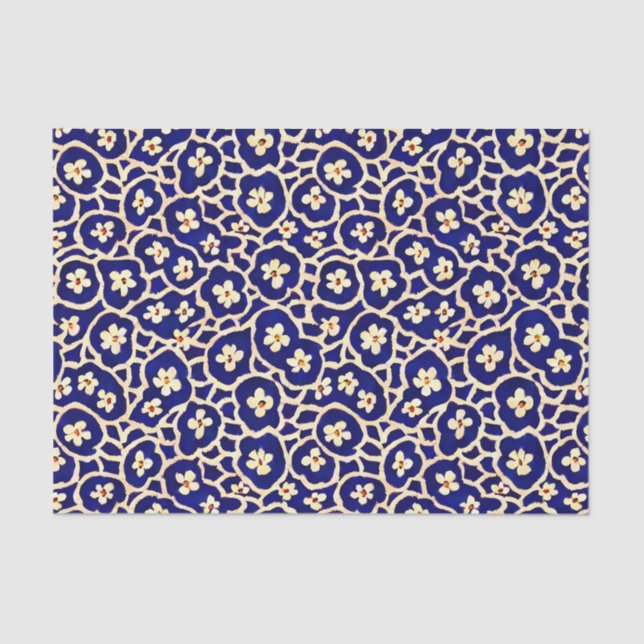 Papier Mousseline Chic Boho Anemone Motif bleu foncé (Recto)