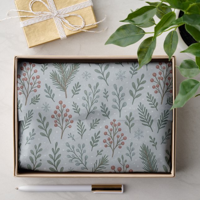 Papier Mousseline Chic Botanique Holly Berry Motif Floral (Cadeau)
