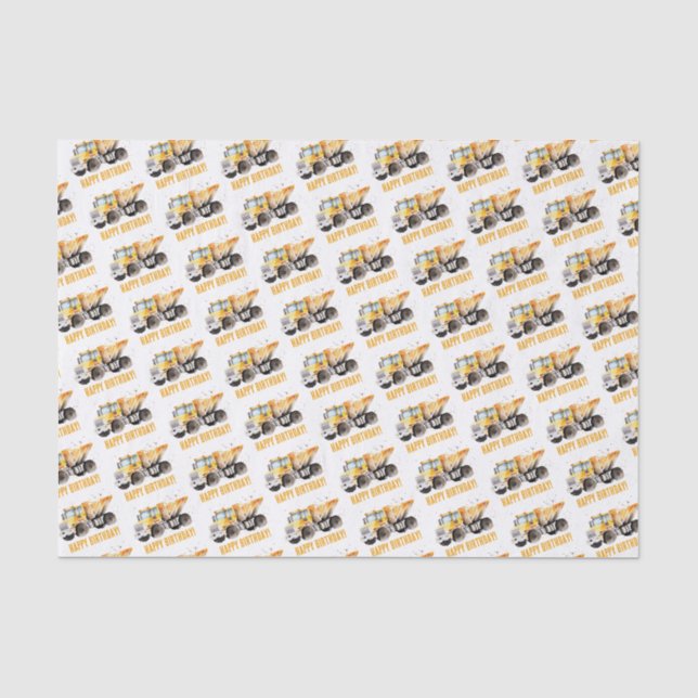 Papier Mousseline Chic Chauffage de construction Camion Joyeux anniv (Recto)