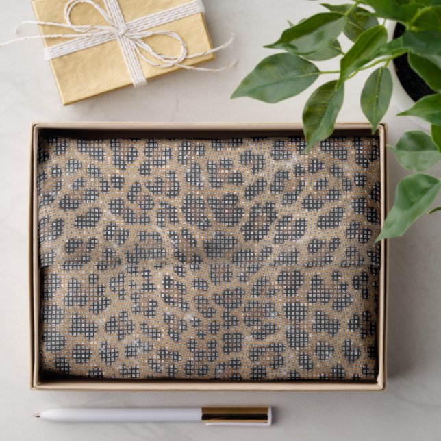 Papier Mousseline Chic Cream Brown Leopard Animal Print Sparkle (Cadeau)