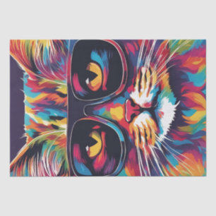 Papier Mousseline Chic de chat : Pop Art Coloré Chat en Lunettes de 
