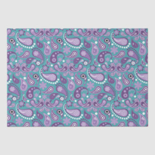 Papier Mousseline Chic décontracté motif paisley violet et bleu