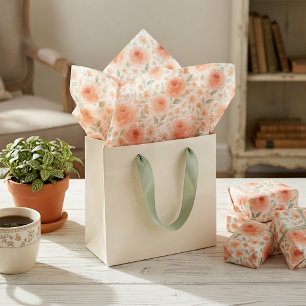 Papier Mousseline Chic démodé Art floral orange pêche vert sauge
