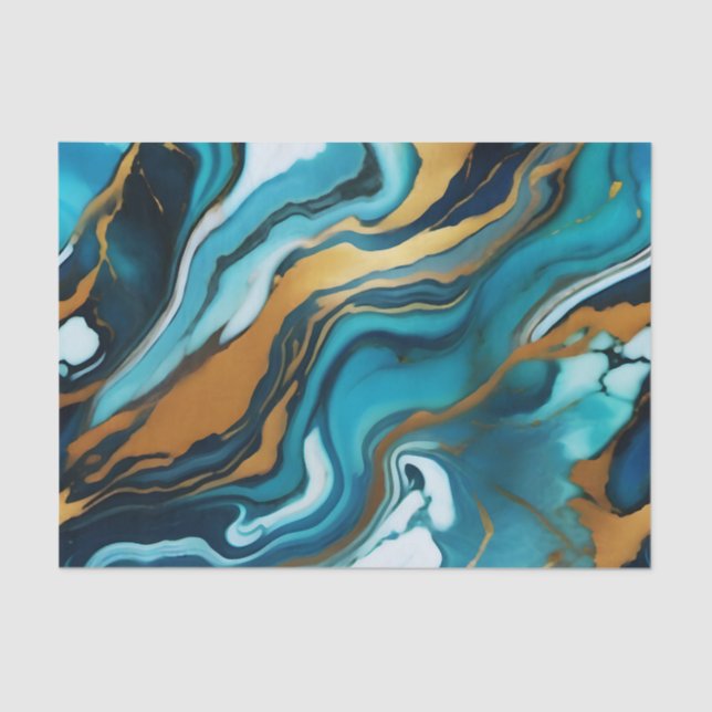 Papier Mousseline Chic Elegant bleu vert or Faux Marble (Recto)