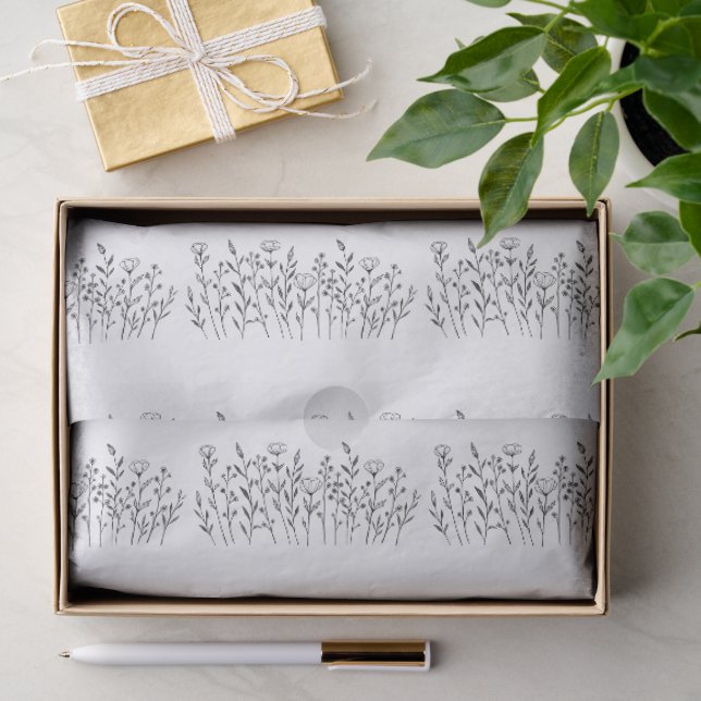 Papier Mousseline Chic Elegant Wildflower Line Art Minimalist  (Cadeau)