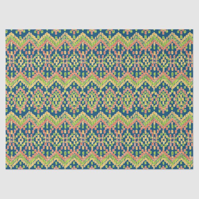 Papier Mousseline Chic Exotic Ethnic Motif Ikat en bleu (Recto)