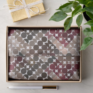 Papier Mousseline Chic Mauve Taupe Maron Beige Cercles rouges Motif