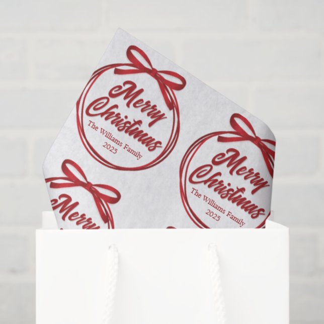 Papier Mousseline Chic Merry Christmas Script Red Ribbon Bow (Sac cadeau)