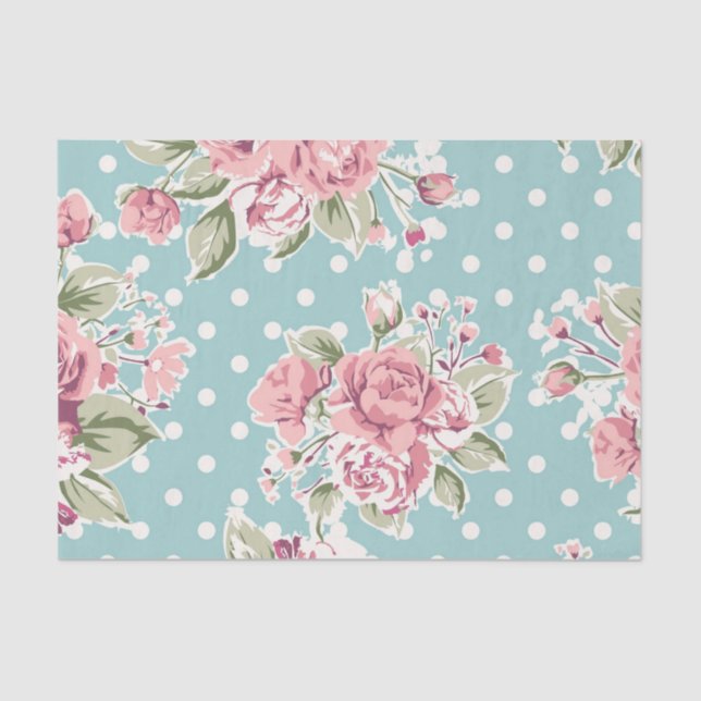 Papier Mousseline chic minable, pois, roses roses, cru, mignon, v (Recto)