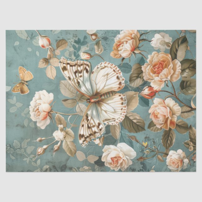 Papier Mousseline Chic papillon blanc Shabby et rose roux (Recto)