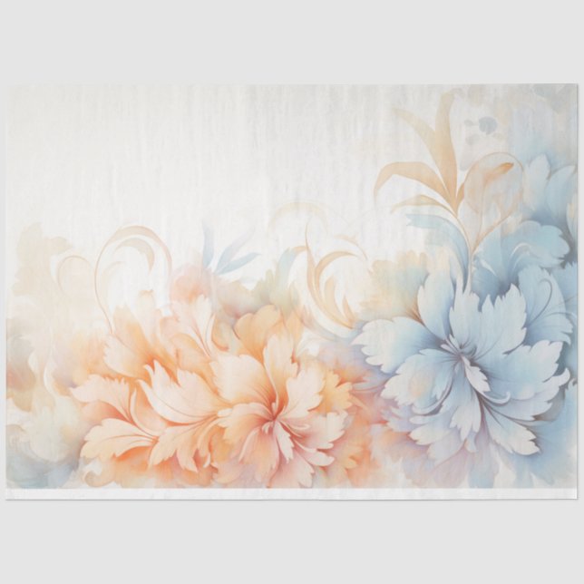 Papier Mousseline Chic Shabby, fleurs bleues et roses (Recto)