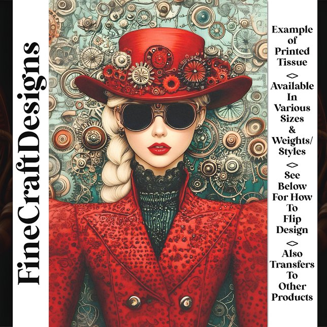 Papier Mousseline Chic Steampunk Femme En Tenue Rouge U3 Découpage (Créateur téléchargé)