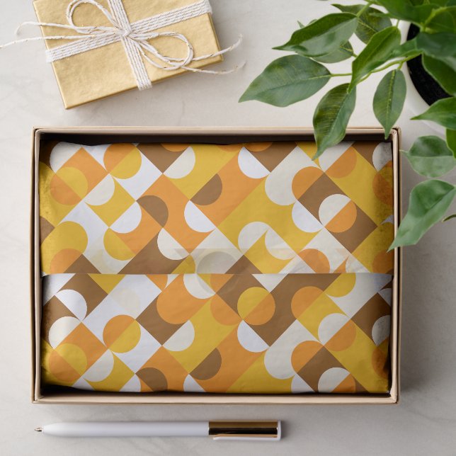 Papier Mousseline Chic Sunny Jaune Orange Brown Cercles Art Motif (Cadeau)