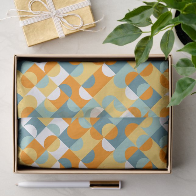 Papier Mousseline Chic Sunny Orange Turquoise Cercles Bleus Motif d' (Cadeau)