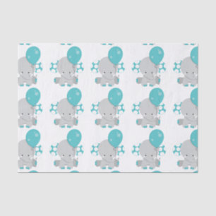 Papier Mousseline Chic Wood Eléphant Turquoise Genre Neutre Baby