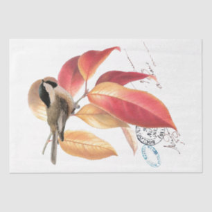 Papier Mousseline Chickadee Bird Script Français Autumn Leaf Decoupa